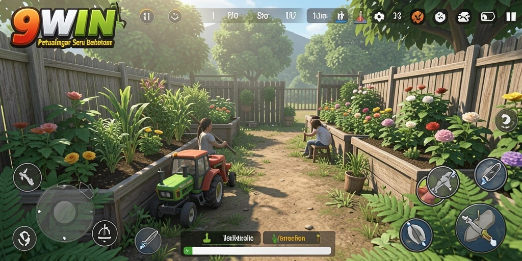Tampilan gameplay menarik dalam 9WIN, menunjukkan proses berkebun yang mengasyikkan.