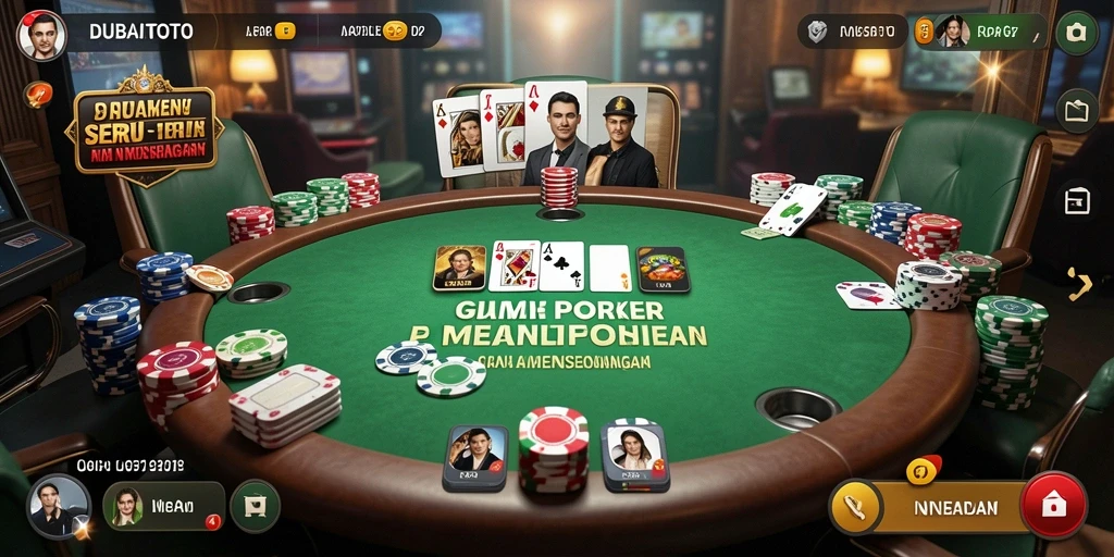 Screenshot gameplay DUBAITOTO menampilkan aksi poker yang seru dan mendebarkan.