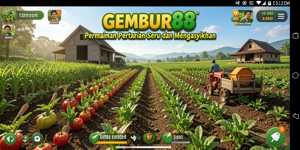 Tampilan gameplay <strong>GEMBUR88</strong> yang menampilkan ladang yang subur dan hewan ternak.