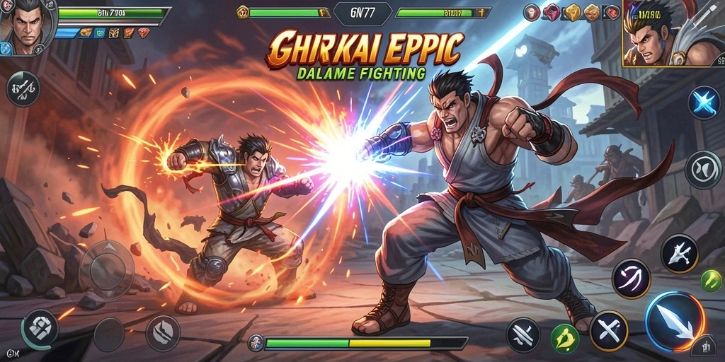 Screenshot utama GN777 menampilkan aksi pertarungan yang intens dan karakter yang dinamis.