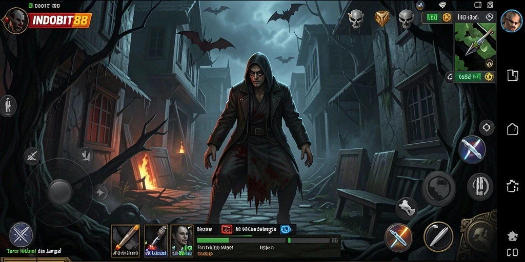 Screenshot gameplay yang menampilkan momen menakutkan di INDOBIT88.