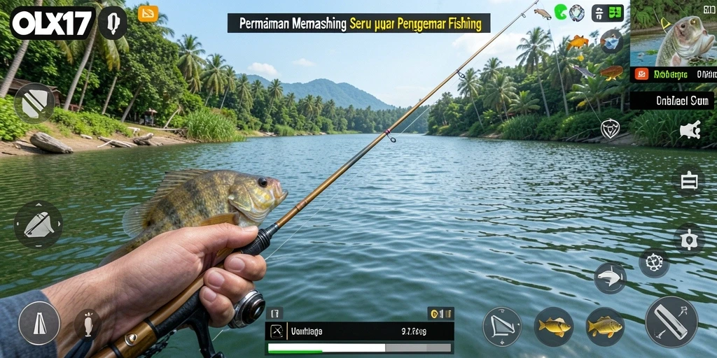 Gameplay OLX17 yang seru dengan berbagai lokasi memancing.